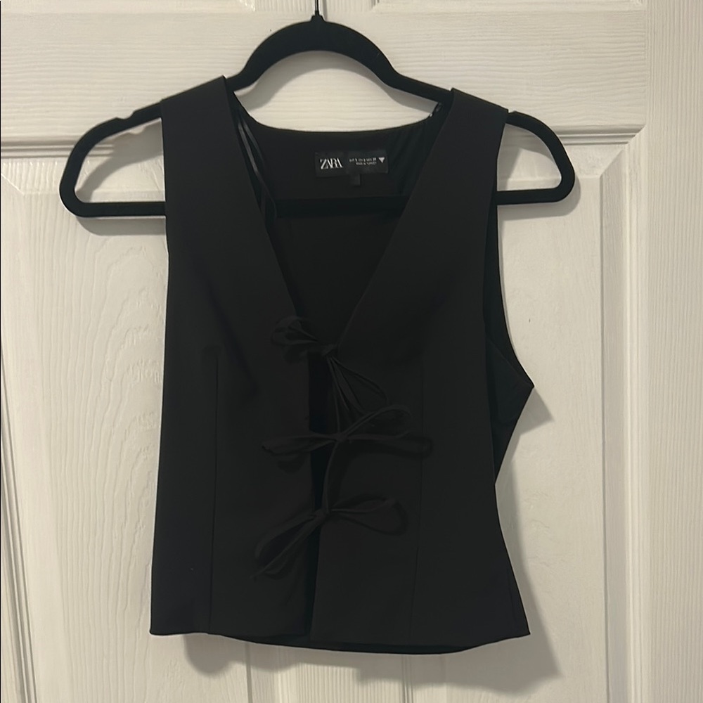 Zara Black Tank Top with Bow Accents